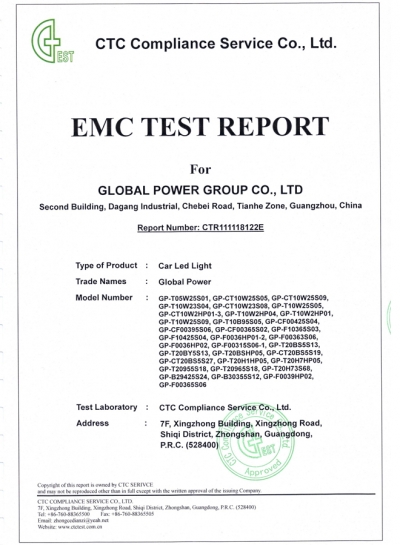 EMC test report for car light